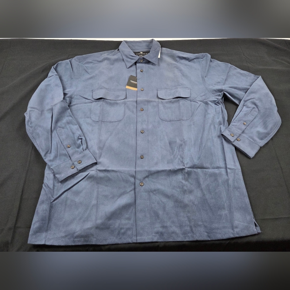 Consensus Suede Shirt Mens XL Blue Long Sleeve Button Up Solid Chest Pockets